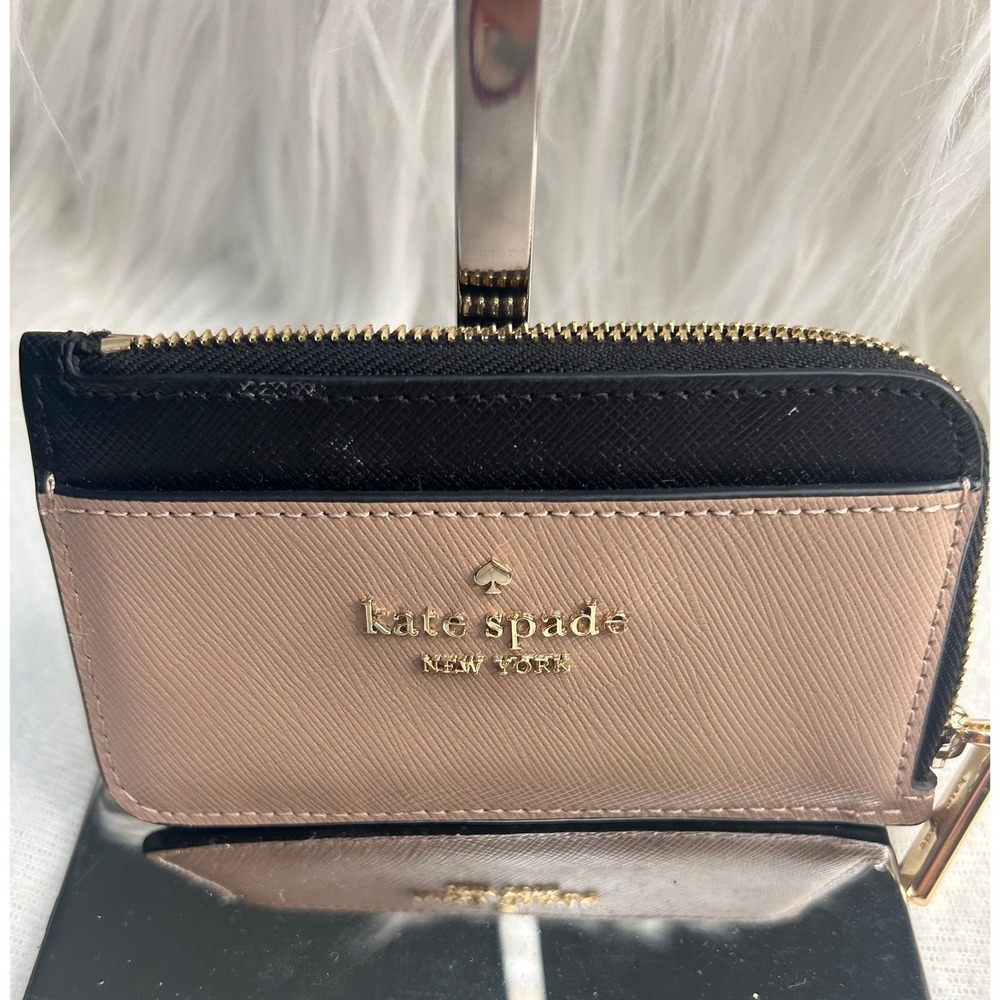 Kate Spade Medison EUC Card Holder Coin Purse Wallet Black Beige‎ Zip